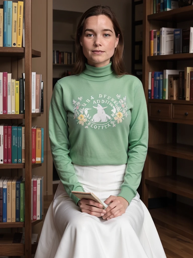 a professional absurdres sharp focus intricately detailed full torso photograph of  (Sarah_Catherine_Hook:1.1), face focus, 
wearing a {green|red|yellow} floral print {turtleneck|sweatshirt|hockey jersey|collared shirt} and long flowing skirt, {dancing|sitting and reading|drinking coffee} in a {library full of idiots trying to ban books instead of reading them|a coffee shop full of aardvarks|the caldera of an active volcano},
 <lora:Sarah_Catherine_Hook-SDe13:0.8>