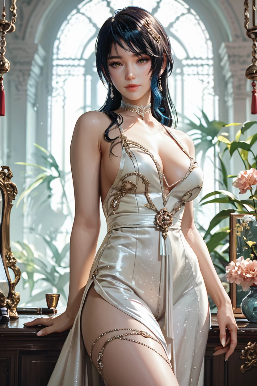 <lora:doa_shandy:0.9> shandy, white gown, classy, ornate, teahouse, score_9, score_8_up, score_7_up, zPDXL3