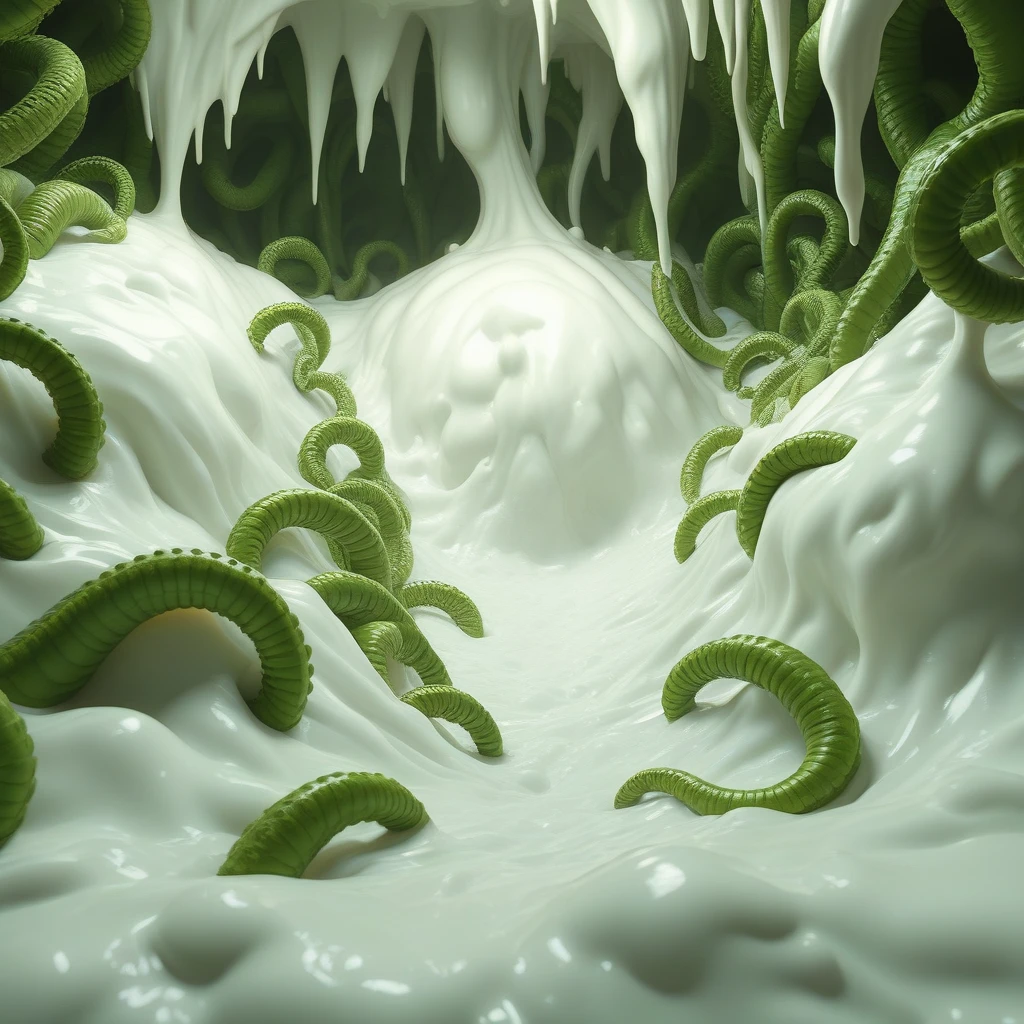 wgtentslime, 1girl, solo, girl sitting on a puddle of white slime, green tentacles crowling over girl and white slime, naked, slimey, white slime, green tentacles, curvy body, short hair, big breasts, erotic, sexy pose, orgasm, cumbath, cum pool, centered, high detailed, masterpiece, 4k, artgem, outstanding artwork, trending on artstation, realistic