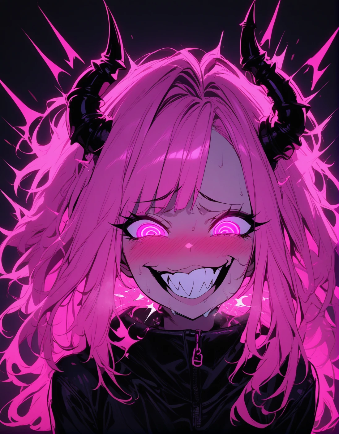 <lora:NEONIA:1> 
neonia ,1girl , (simple neon:1.3) , dark, devil , pink neon , pink neon power , pink neon eyes  , devil smile , orgasm face