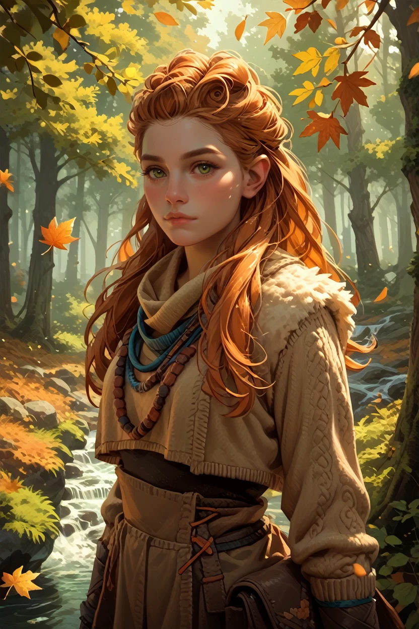 score_9, score_8_up, score_7_up,
<lora:HFWAloy:0.8>
HFWAloy, 1girl, orange hair, long hair, green eyes, looking at viewer, autumn forest with falling leaves in the background, warm earthy tones, cozy and nostalgic feel