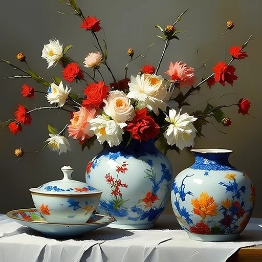 still life with chinese porcelain
<lora:PAINTINGSTYLEFLUX-000001:1>