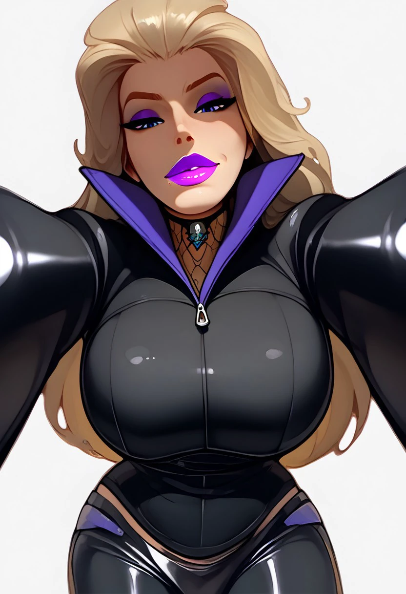 score_up_9, score_up_8, score_up_7, best quality,4kFacePonyXL, detailed face, clean line art, bold lines, femdom, 
Karen, 1girl, solo, jacket zipped, large breasts, standing, dramatic background, from below, leaning over viewer, up close, beautiful eyes,