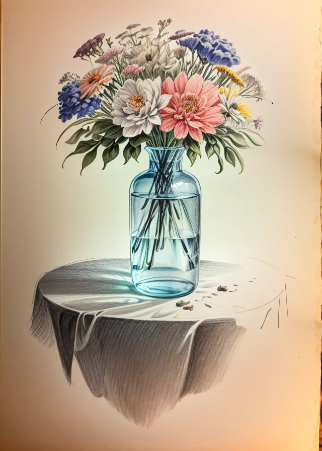 best quality,masterpiece,highly detailed,ultra-detailed,  <lora:sketch_V05:1> colored pencil \(medium\),sketching, soft color
flowers