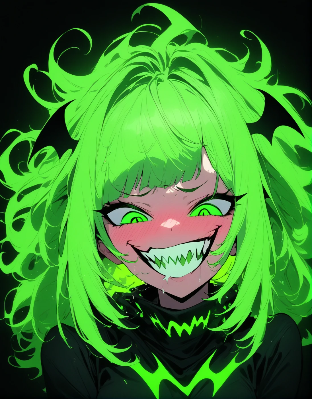 <lora:NEONIA:1> 
neonia ,1girl , (simple neon:1.3) , dark, devil , green neon , green neon power , green neon eyes  , devil smile , orgasm face , green neon hair