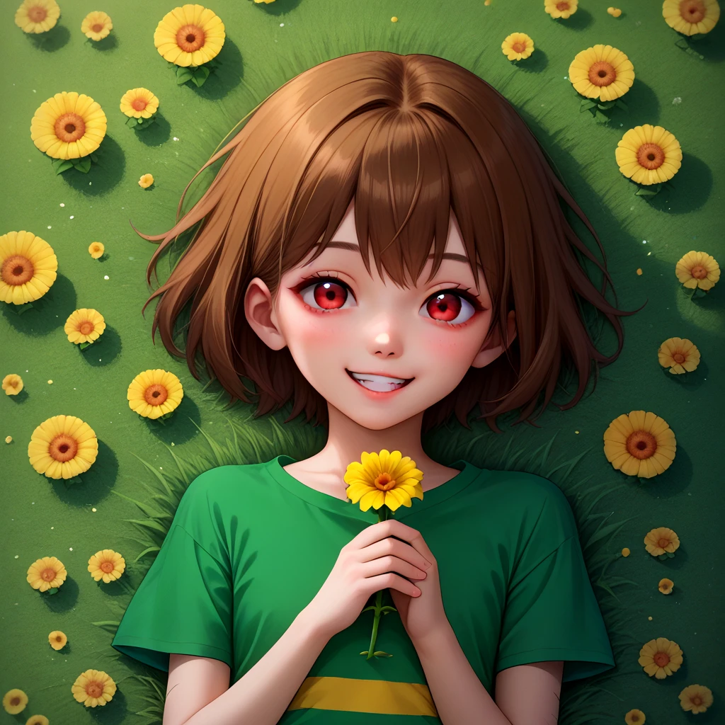 1girl, <lora:charalora:0.9>, solo, green shirt, short sleeves, (yellow striped), red eyes, brown hair, short hair, upper body, cropped,
smile, happy,
<lora:STYL-Expressive_H-000001:0.1>, <lora:TOOL-StS_age_slider_v1_initial_release:-2>,
<lora:STYL-style_blend_25d_528_d32:0.4>, <lora:STYL-Smooth Anime Style LoRA XL:0.2>, BREAK
score_9, score_8_up, score_7_up, beautiful background, outdoor, golden flower, yellow flower, from above, holding yellow flower, holding flower, flower field, lying, on grass,