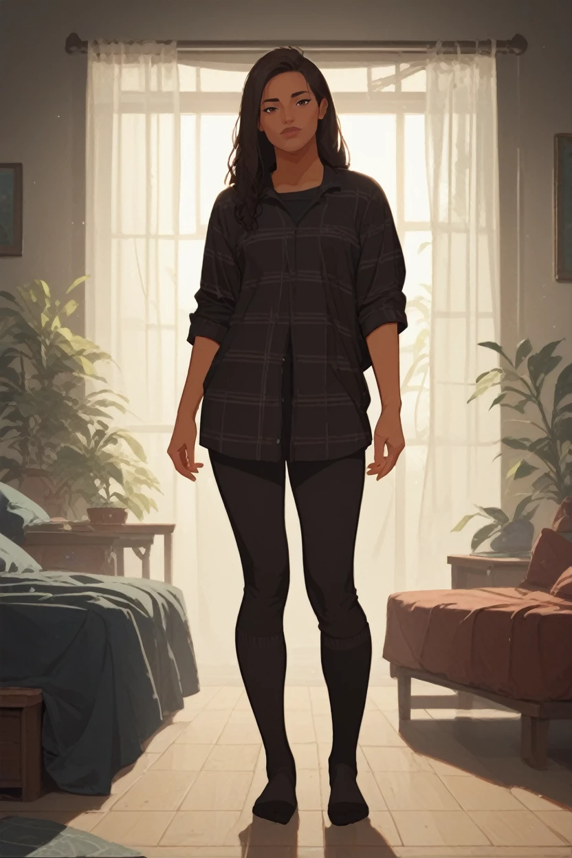 score_9, score_8_up, score_7_up, score_6_up
<lora:FFrey:0.8>
FFrey, 1girl, black hair, long hair, brown eyes, dark skin, looking at viewer, full body, bedroom, socks, soft lighting, warm lighting