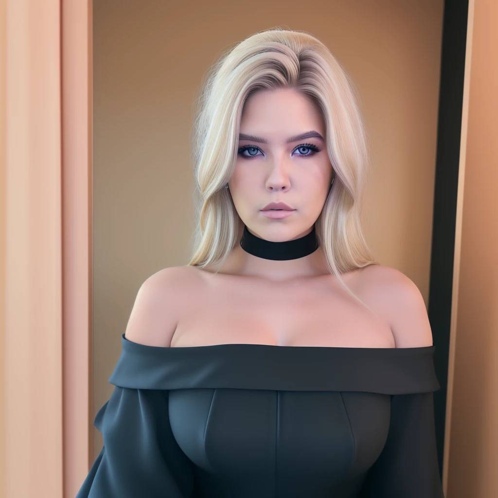 <lora:SD1.5_Erica_Lindbeck_-_Voice_Actresas:1>,lindb3ck, 1girl, solo, blonde hair, realistic, long hair, looking at viewer, lips, bare shoulders, off shoulder, dress, upper body, closed mouth, black dress, grey eyes