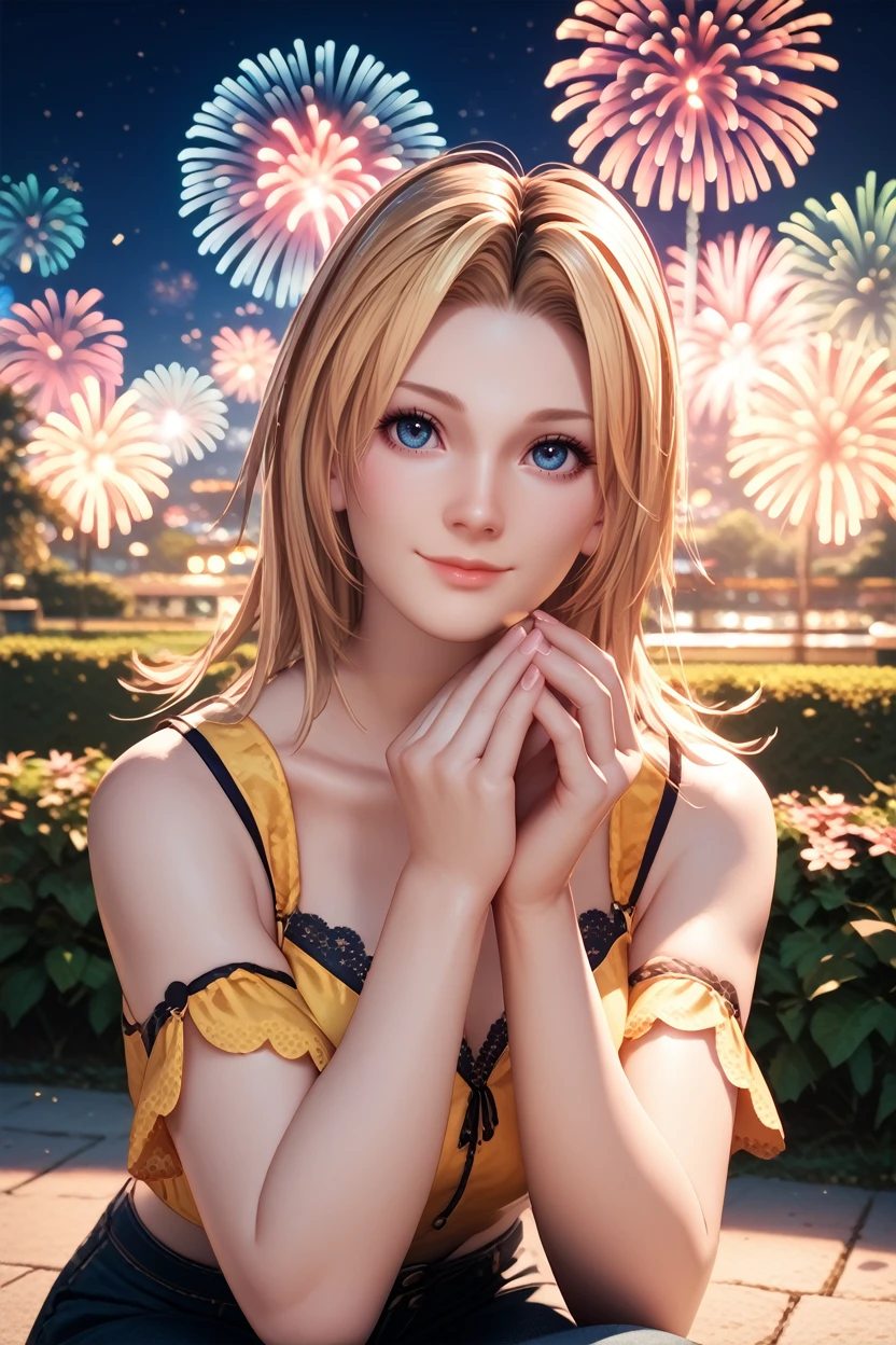 score_9, score_8_up, score_7_up, score_6_up
<lora:DOATina:0.9>
DOATina, 1girl, blonde hair, blue eyes, looking at viewer, sitting, at night, fireworks, park, looking up, smile