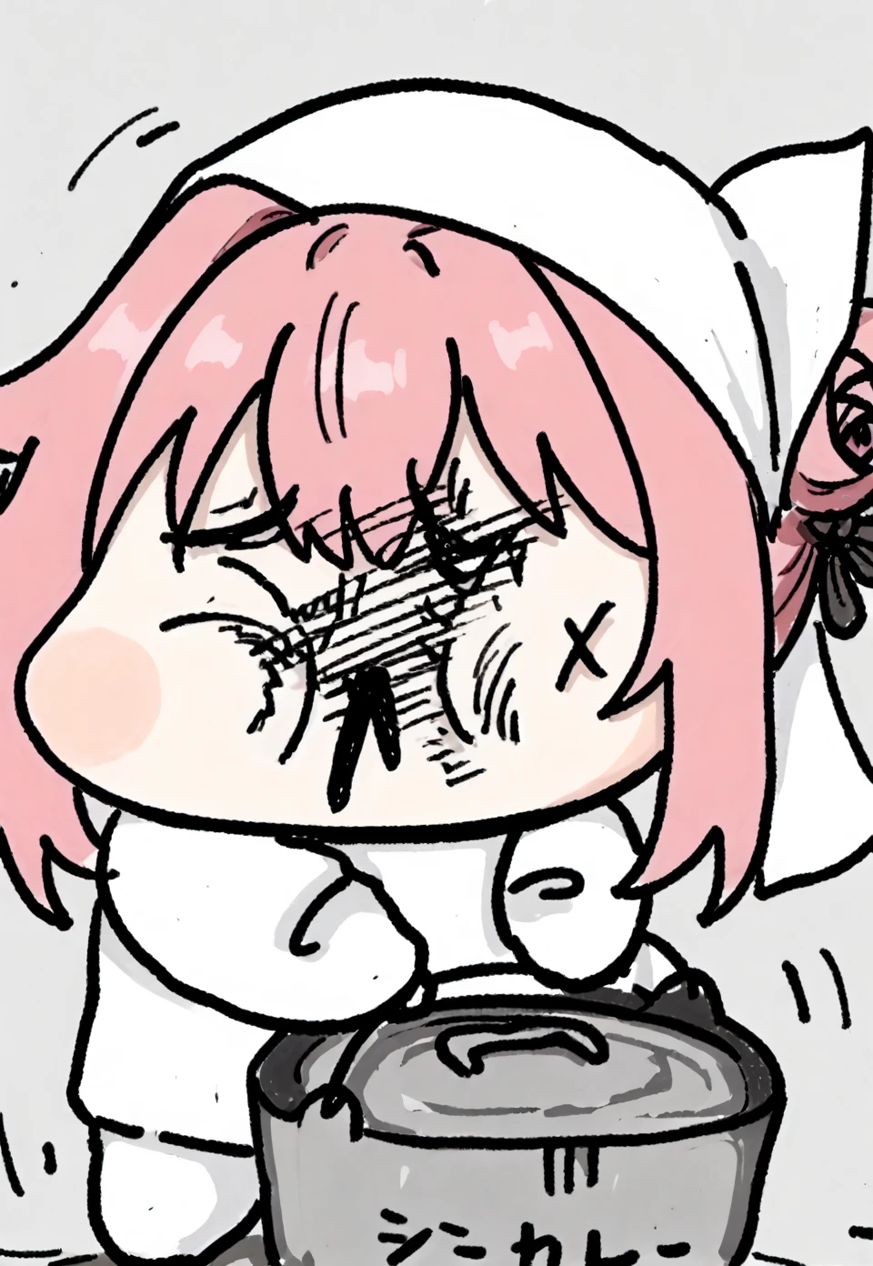 Little girl stuck in a wall, blushing, eyes crossed, topless, cum on face, cum in mouth, cum in hair, drooling