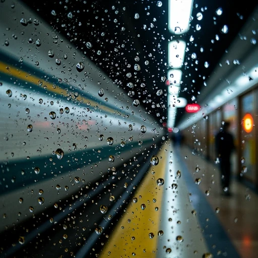 a subway station behind rain on glass