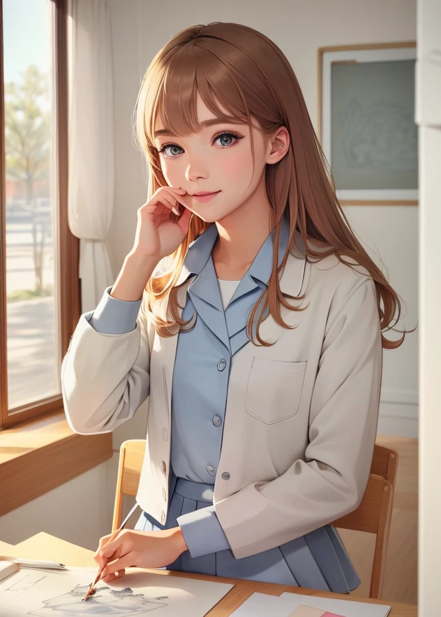 best quality,masterpiece,highly detailed,ultra-detailed,  <lora:sketch_V05:1> colored pencil \(medium\),sketching, soft color
school uniform,