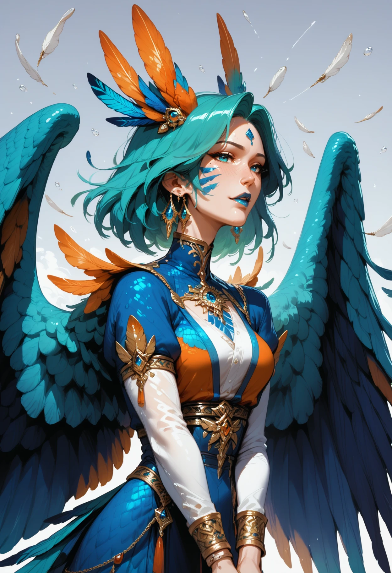 score_9, score_8_up, score_7_up, score_6_up, score_5_up, score_4_up, rating_safe,
 <lora:KingfisherV4:1> k1ngf1sher, feathered_wings, 
1girl, solo, medium breasts,