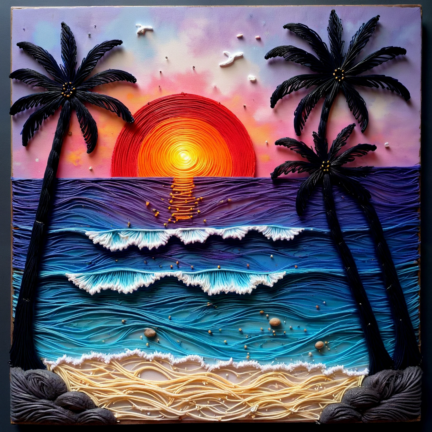 A string art ocean sunset.

<lora:StringArt01-01_CE_SDXL_64x32x120x2bOT:1> strngartCE style