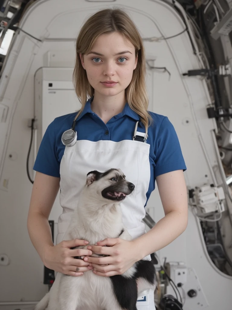 a professional absurdres sharp focus intricately detailed torso close-up photograph of 
(Bella_Heathcote:1.1), head focus, 
pretending to be a rocket scientist while actually being a veterinary tech yet working inside the space shuttle,
 <lora:Bella_Heathcote-SDe11:0.8>