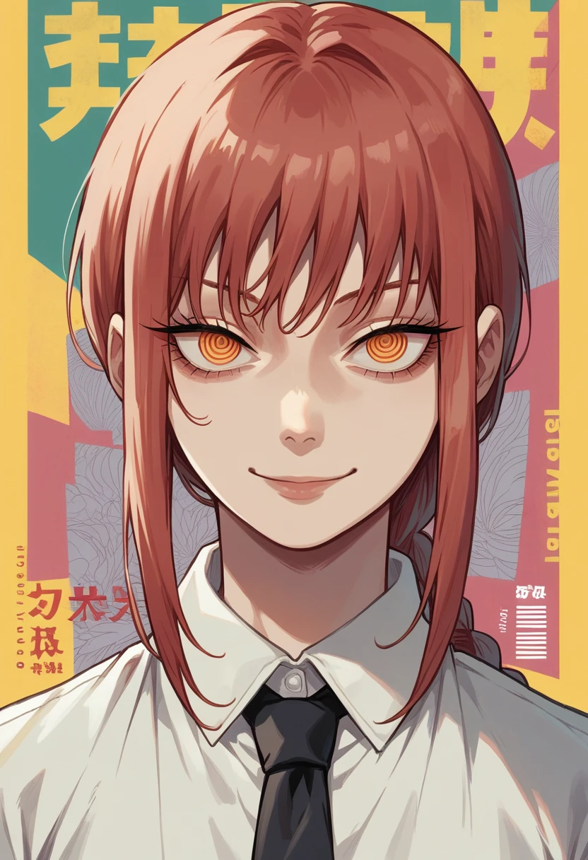 score_9, score_9_up, score_8_up, makima (/chainsaw man/), poster, <lora:Poster:0.7>, manga cover, emotionless, close-up, white shirt, black necktie, dynamic agle, smug