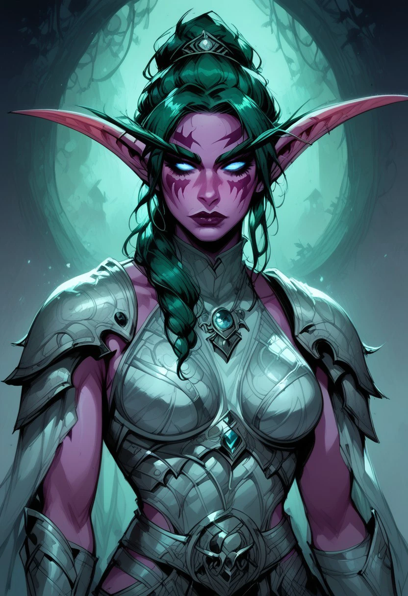 score_9, score_8_up, score_7_up, BREAK, 1girl, cowboy-shot, beautiful, dramatic lights ((Tyrande. Tyrandewhisperwind. Tyrandewow. Tyrandewc. Tyrandewarcraft. nightwarrior. Tyrandenightwarrior.
night elf, green hair,.))