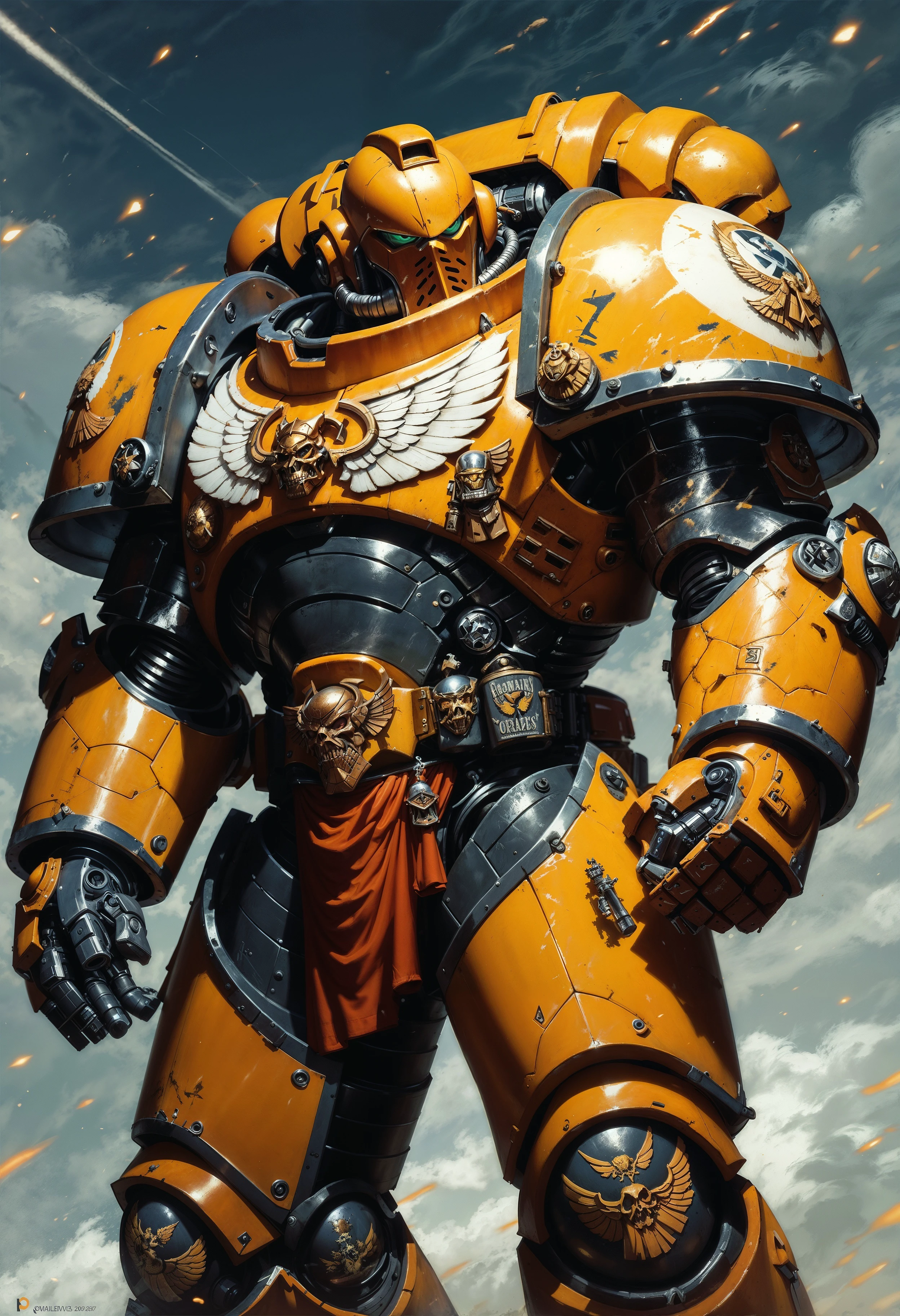 (score_9, score_8_up), score_7_up,  <lora:PonyImperialF40k:0.8> ImperialF40k, wearing power armor, power fists