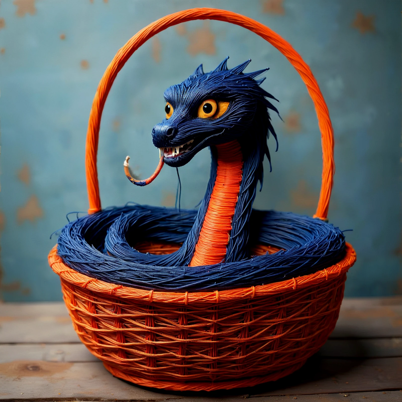 A string art cobra emerging from a basket in India.

<lora:StringArt01-01_CE_SDXL_64x32x120x2bOT:1> strngartCE style