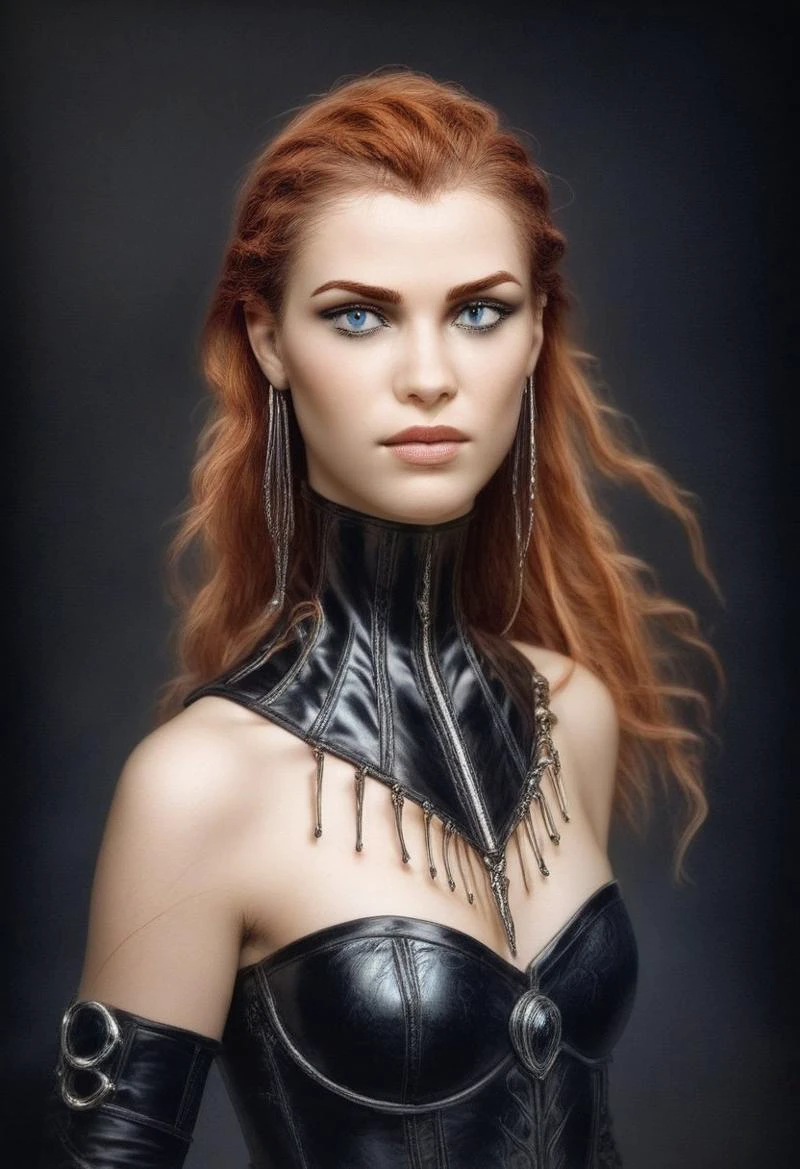 score_9, score_8_up, score_7_up, rating_safe, 
concept art, realistic, dark theme, low light, 1girl, solo.
Ginger hair, Blue eyes.
Neckcorset. Leather neck corset. Transparent neck corset.