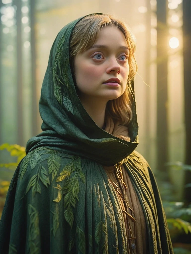 a professional absurdres sharp focus intricately detailed close-up photograph of
(Bella_Heathcote:1.1), head focus,
cloak completely covering her neck and torso,
standing in a Majestic forest landscape at sunrise, cinematic lighting, soft rays of sunlight filtering through the trees, shadow play between dense foliage and fog, heavy rain interrupts the serene atmosphere. The color palette is rich in deep greens, warm ambers, and cool shadows, Cinematic composition.
<lora:Bella_Heathcote-SDXLe12:0.8>