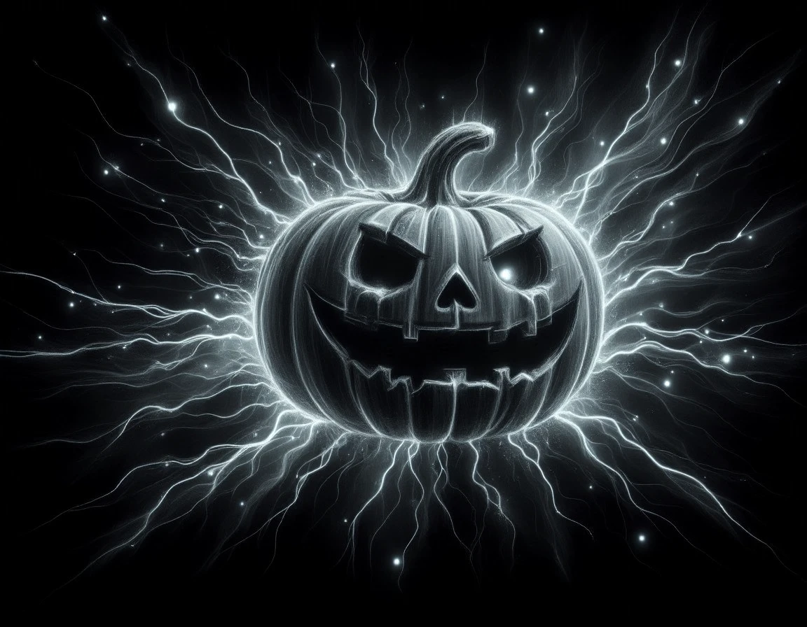 a charcoal electron  image of a ghoul .  There are some midnight, dew, pumpkin in the electrons,<lora:Charcoal_Electron_Flux:1>,