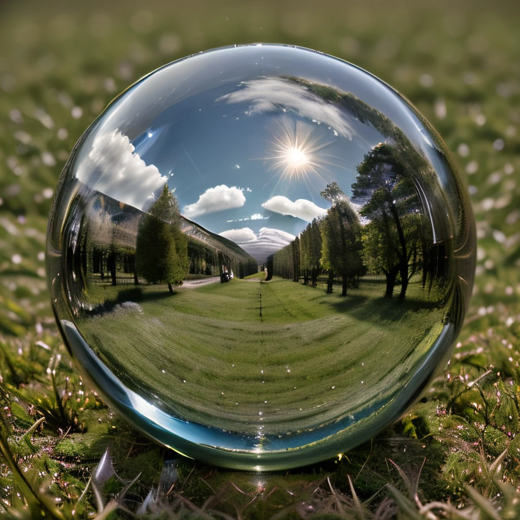 masterpiece, best quality, intricate photo, make a photo through glass sphere and see scotch highland in the green grass, glass ball photography, hyper realistic, highly detailed, sharp focus, high resolution, 8K, <lora:GlassSphere_v11:0.5>