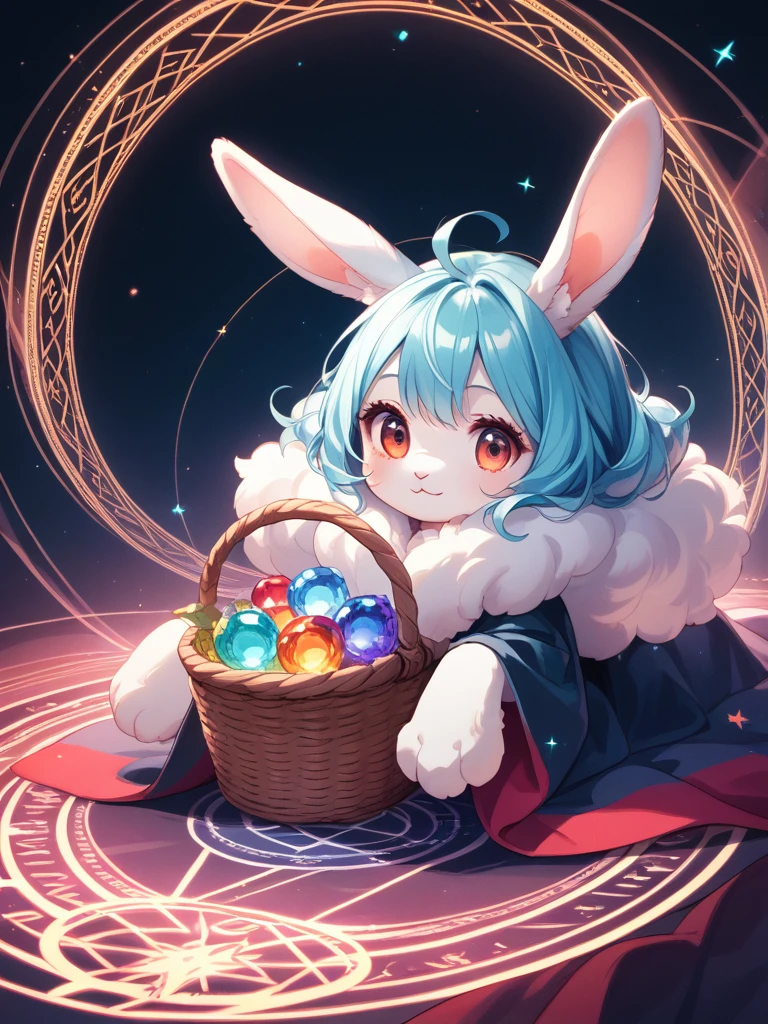 score_9, score_8_up, score_8,
highly detailed, intricate, beautiful aesthetic,
vibrant, extreme contrast, raytracing, dark colors, cute and adorable,
fluffy (bunny rabit:1.2), in a blanket, basket,
magic circle, magic array,
no humans,