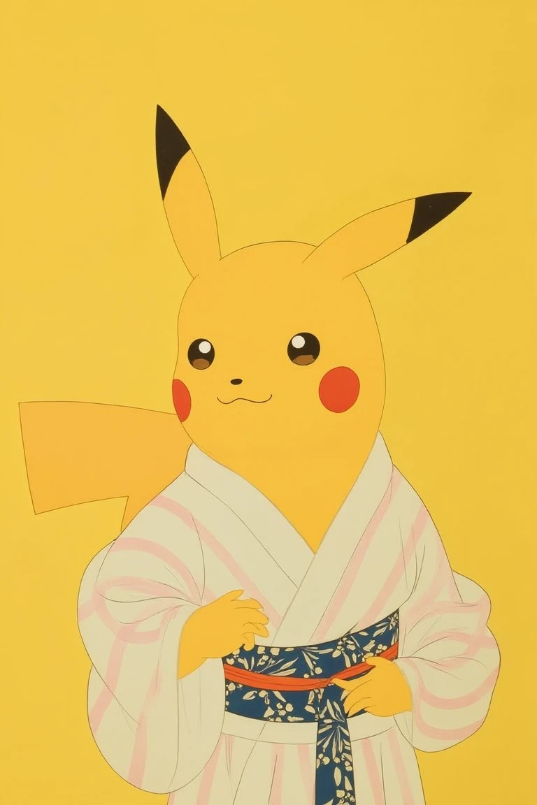 realistic japanese painting by konoshimaO, pikachu wearing kimono