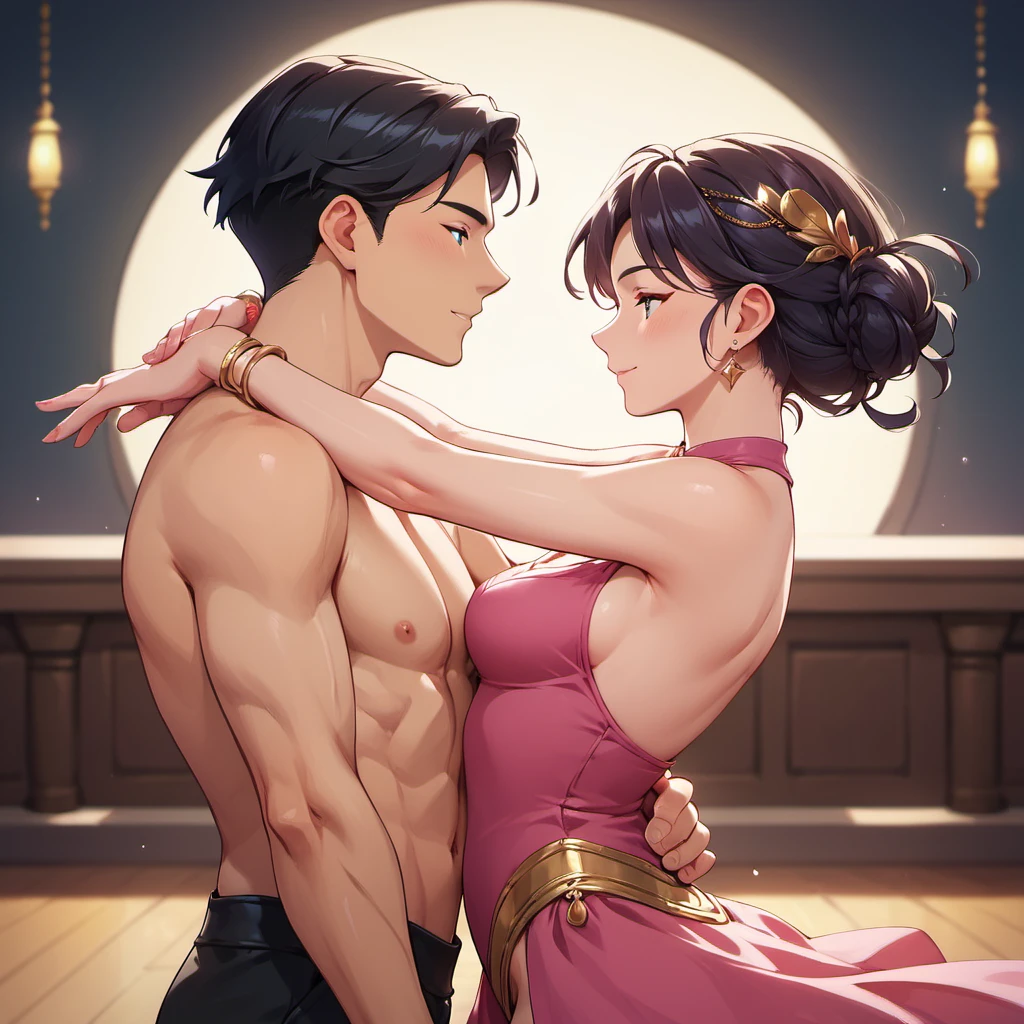 score_9, score_8_up, score_7_up, ballroom dancing, from side, woman, pink dress, man, medium breasts <lora:ballroom_dancing_pony_01:0.5>