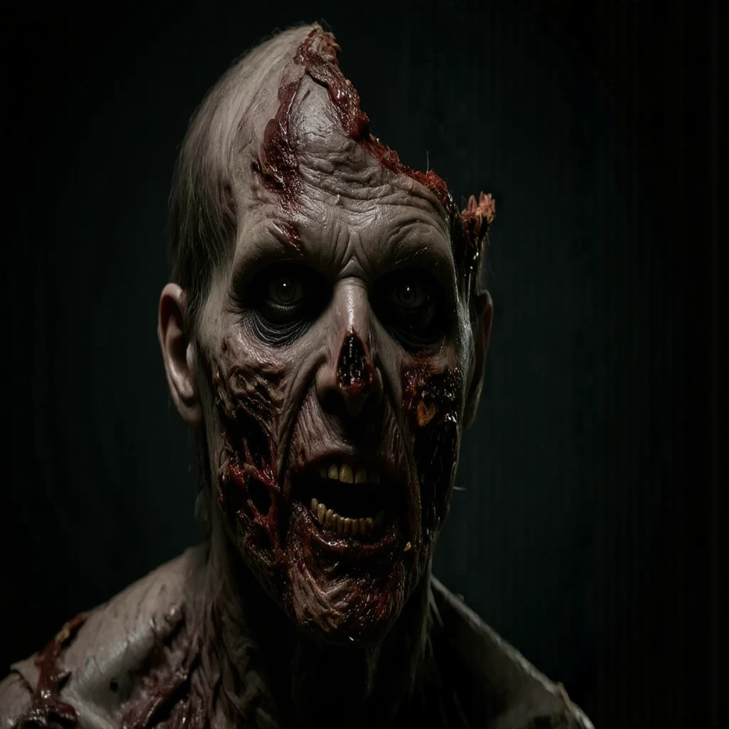 A Zombie, eating humans, creepy, Horror, Blood, Blood Sparks, detailed and Intincicated, HD