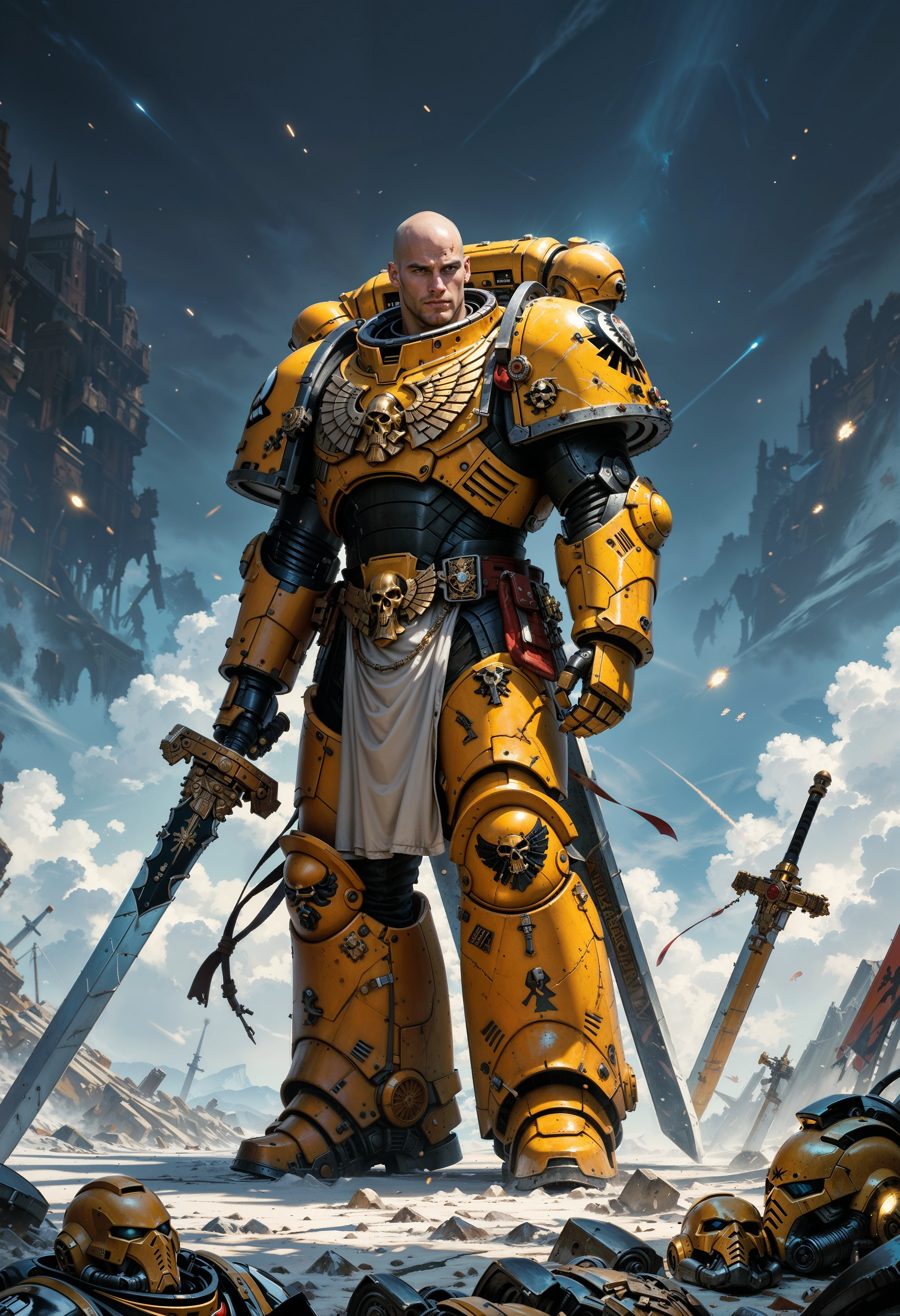 (score_9, score_8_up), score_7_up,  <lora:PonyImperialF40k:0.8> ImperialF40k, 1boy, power armor, bald head, weapon, sword, unreal eginer 5, higher resolution textures, 4k graphic resolution, dimly lit, high detailed shading, video games, holding sword