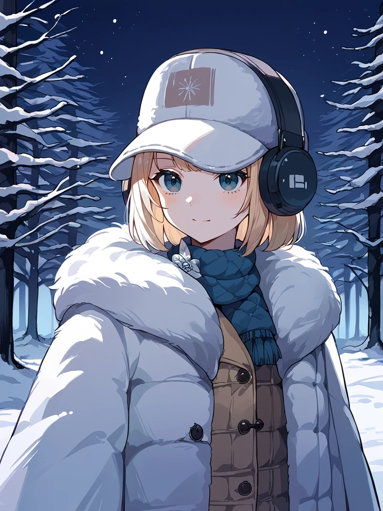 score_9,score_8_up,score_7_up,source_anime,rating_questionable,higres illustration,1girl,<lora:headphones_hat:1>,hat,upper body,fur coat,snow,forest,cowboy shot,night,