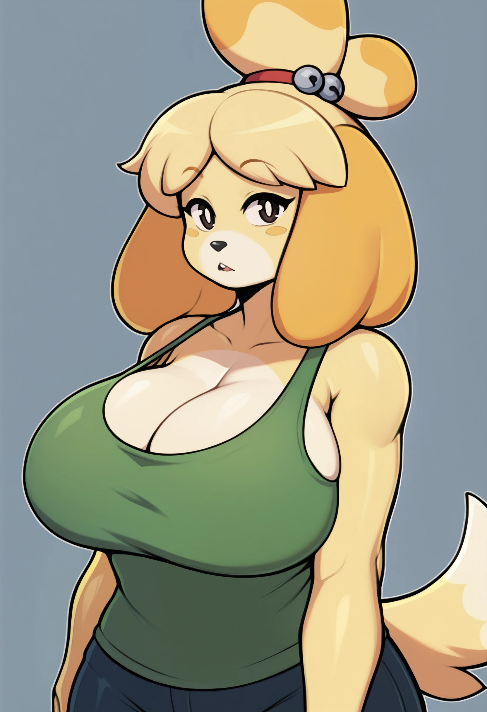 score_9, score_7_up, <lora:oro97-guy-PONY-DORAv101:1>, 1girl, solo, isabelle \(animal crossing\), large breasts, presenting, tank top, furry