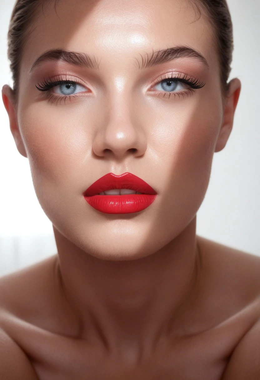 score_9, score_8_up, score_7_up, score_6_up,
l1ght0nf4c3, lightonface, Light on Face, 1girl, solo, blue eyes, simple background, white background, teeth, lips, grey eyes, eyelashes, makeup, shadow, sunlight, lipstick, portrait, close-up, realistic, red lips