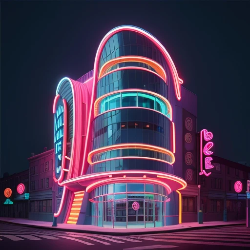 smref --3, modern contemporary curved facade neon light edge building , night time <lora:PopArchv2:1>