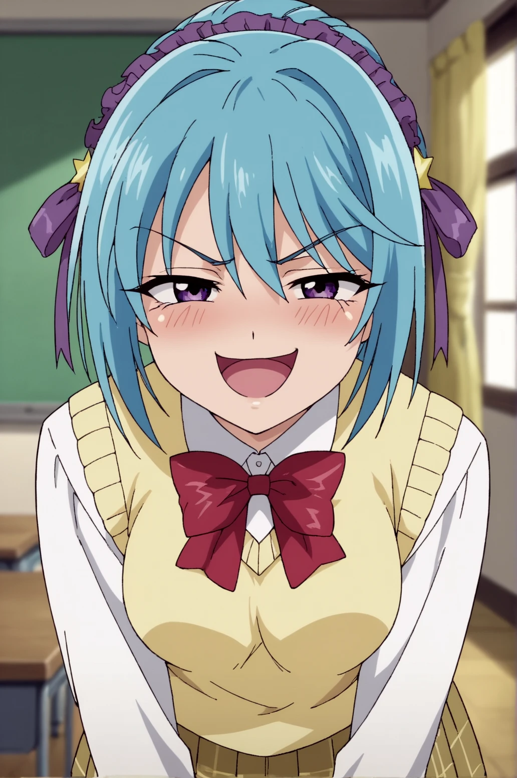 score_9, score_8_up, score_7_up,anime_source, source_anime, best background, detailed background, anime screencap,  kurumu kurono, Student Uniform, naughty face, horny, smug, blush, indoors, bent over, open mouth, <lora:JN_Kurumu_Kurono:0.8>