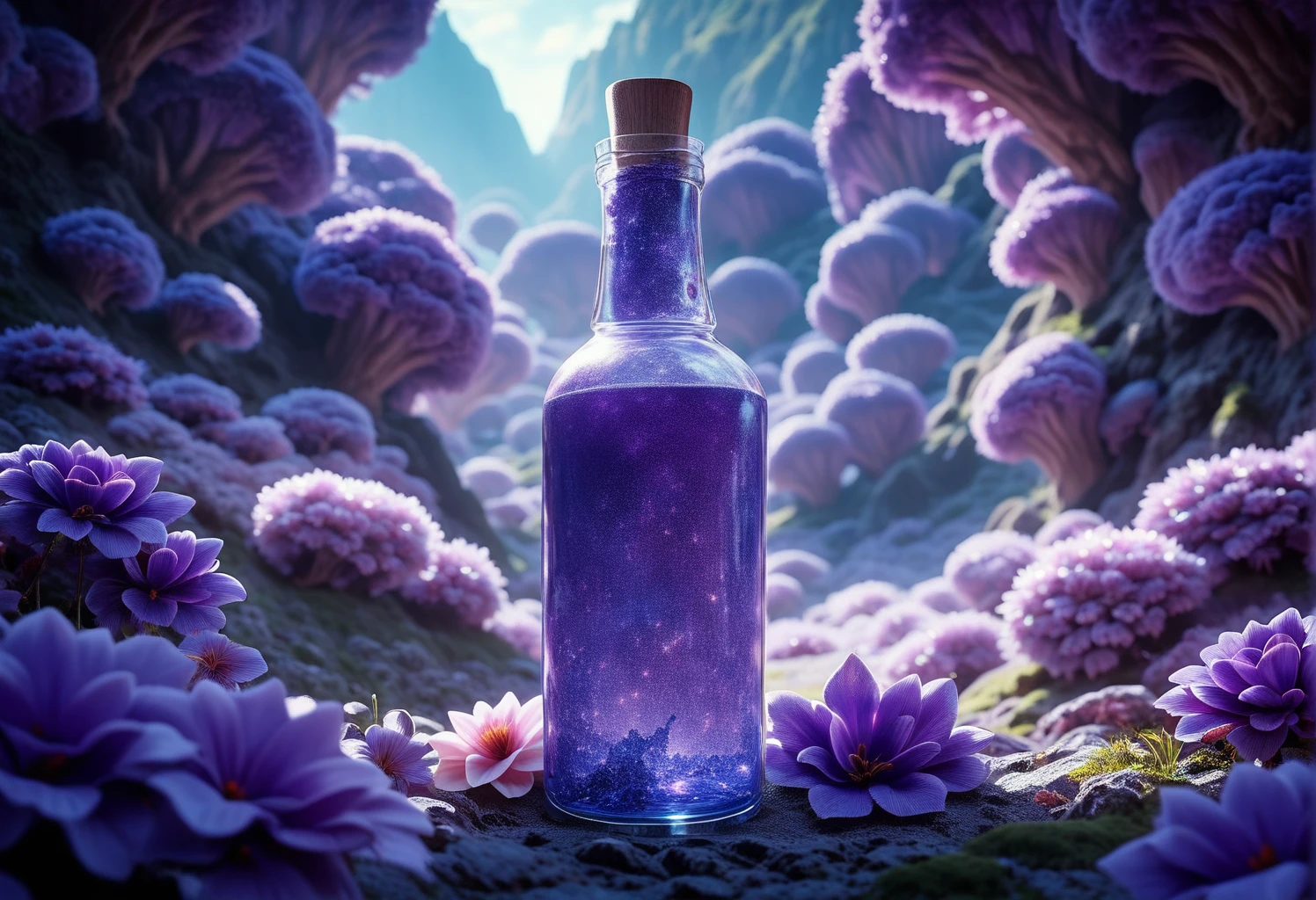 score_9, score_8_up, score_7_up, rating_safe, beautiful scenery nature glass bottle landscape, purple galaxy bottle