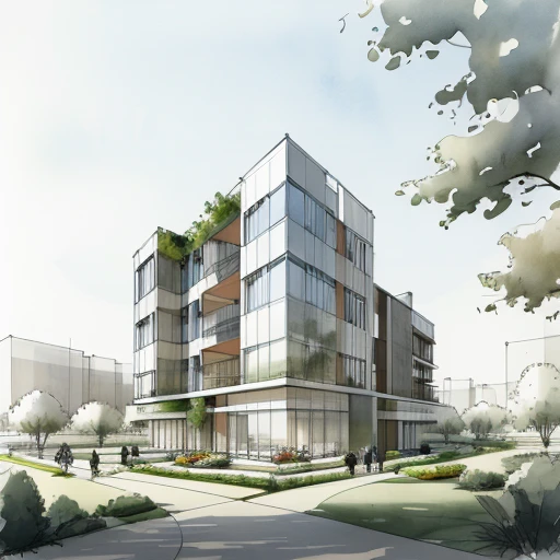 archdaily,modern contemporary building, smrefsketch , park effect , watercolor    <lora:ArchSketcher:1>