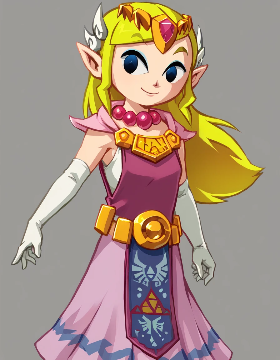 <lora:ToonZelda1.5:1> toonzelda, 1girl, solo, pointy ears, pink dress, long hair, hair ornament, capelet, blonde hair, tabard, elbow gloves, pearl necklace, low poly, blue eyes, belt, smile, looking at viewer,
, score_9, score_8_up, score_7_up, score_6_up, score_5_up, score_4_up