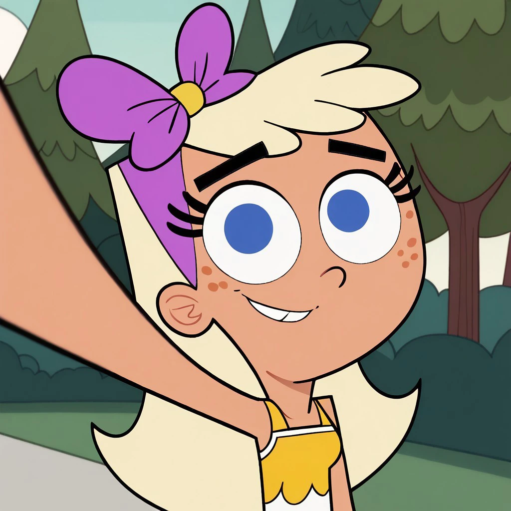 leni loud, kneeling, excited, drooling, blonde, green dress, sunglasses, smile, penis at face, white cream on penis, cherry on penis, on all fours, cerise