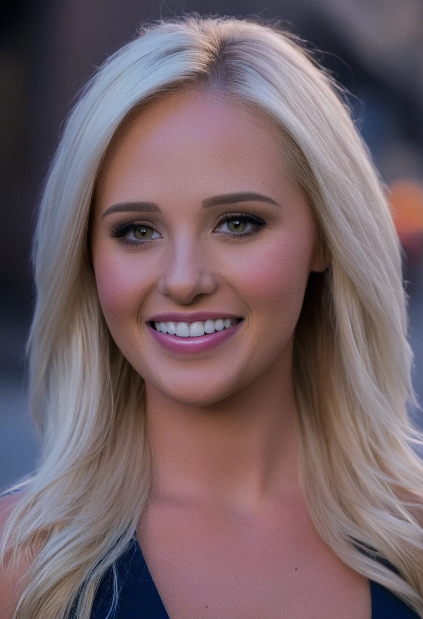 closeup head and shoulders portrait,tomi lahren,woman,street,<lora:Tomi Lahren SDXL:0.8>,smile,