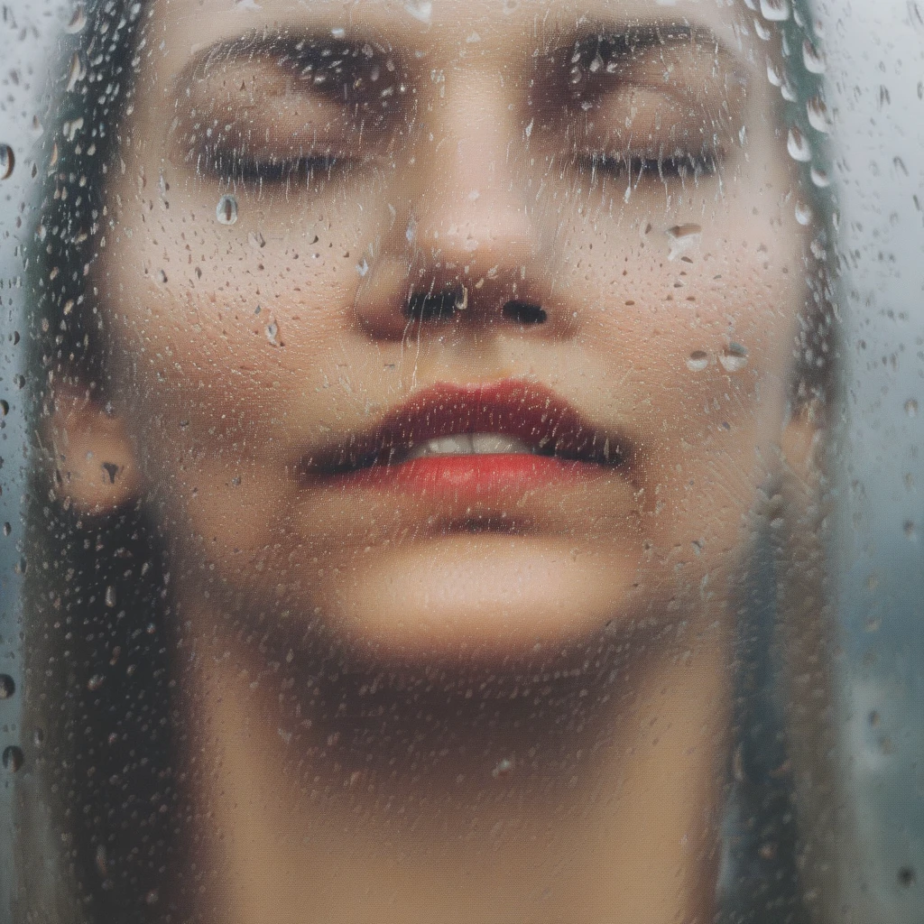 a woman behind rain on glass