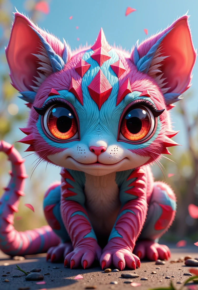 best quality, hyperrealism, emotional details, (ultra detailed), (sharp focus), (sharp details), detailed digital illustration of a cute colorful gila monster, big eyes, anime eyes