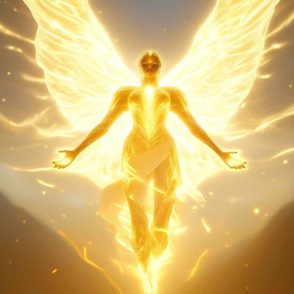 Holmagmb, glowing, 1girl, wings, glowing wings,solo, beautiful, yellow eyes, glowing eyes