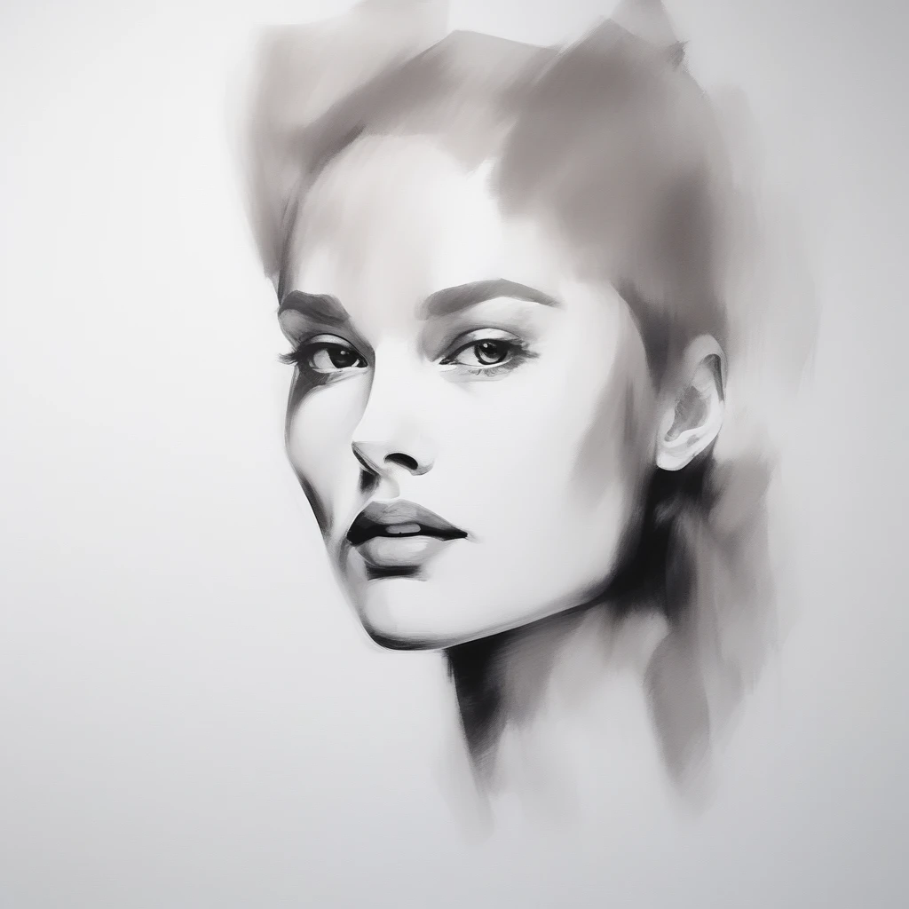 minimal abstract unfinished painting with white background of a beautiful and attractive lady's portrait