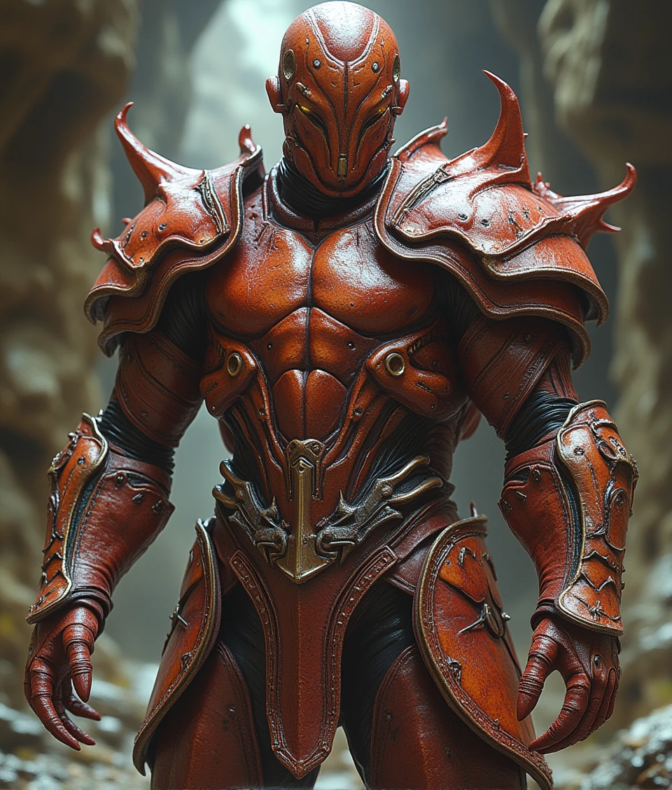 zerg-style,a handsome male warrior standing,with flesh armor 