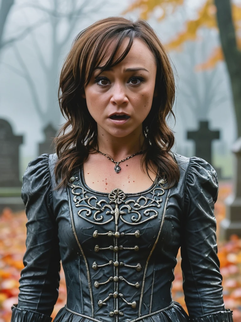 a professional absurdres sharp focus intricately detailed full torso photograph of a beautiful 
(Danielle_Harris:1.0), face focus, 
gleefully playing amongst the gravestones,
angry, beautiful, soft lighting, high quality,detailed skin , insane details, masterpiece, 8k,((Autumn)),fog, ominous, graveyard-background, graveyard, tombstone, grave, close up
<lora:Danielle_Harris_r1:0.7>  <lora:abandoned hospital_v1:1> ruanyi060,tile floor,tile wall,white_tile wall