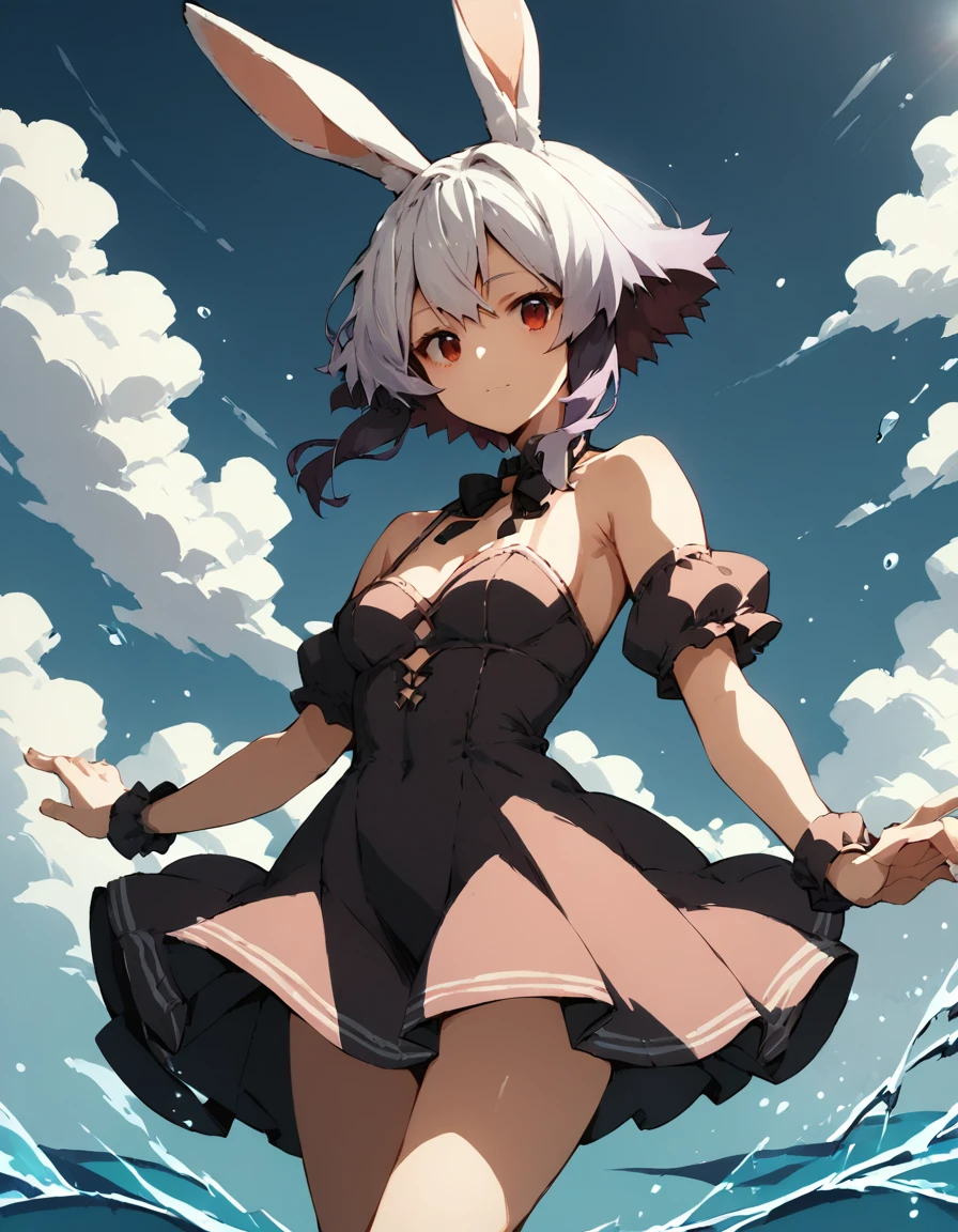 score_9,score_8_up,score_7_up,<lora:Bunny Girl:1>,bunny girl,rabbit ears,purple hair,multicolored hair,dress,