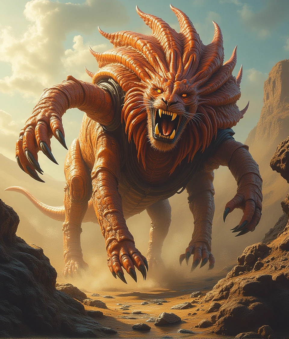 zerg-style,a large lion chasing prey